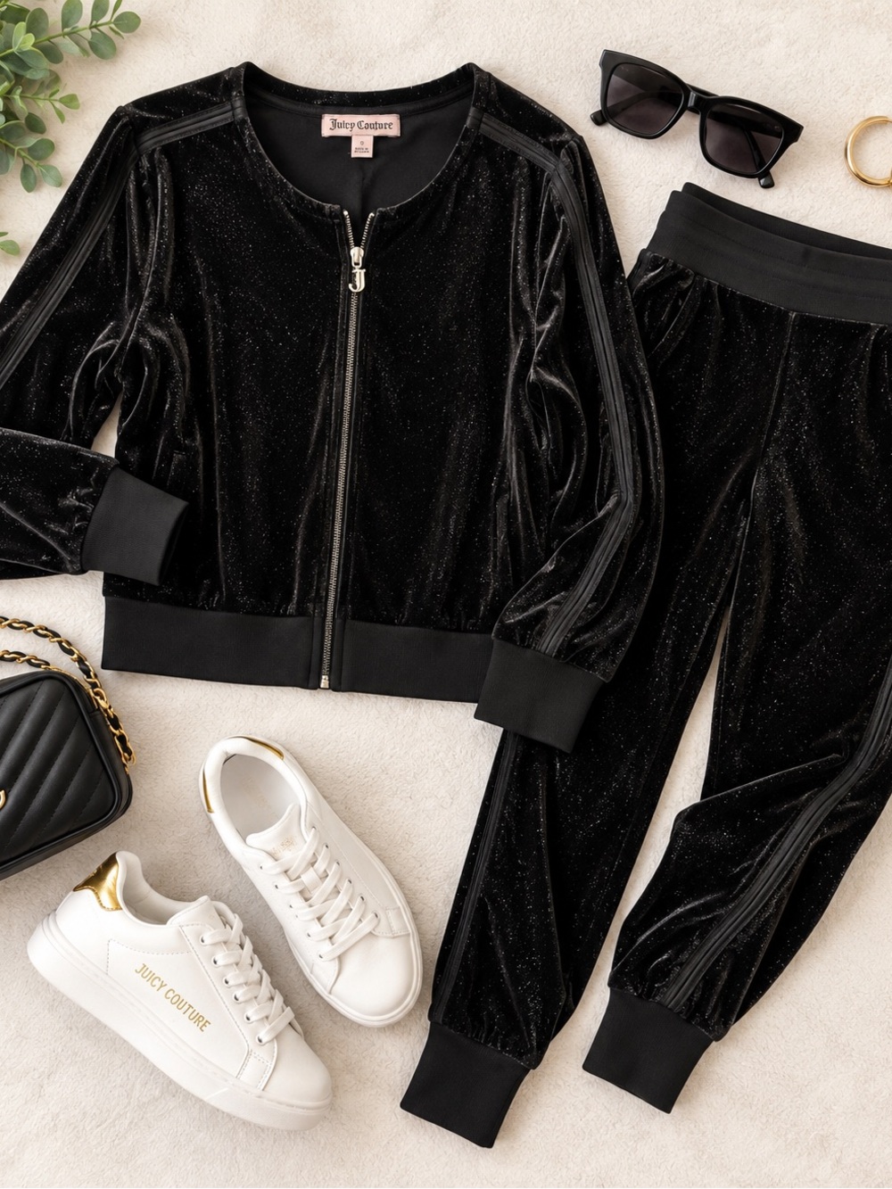 Juicy Couture Black Sparkle Velvet Track Jacket & Joggers